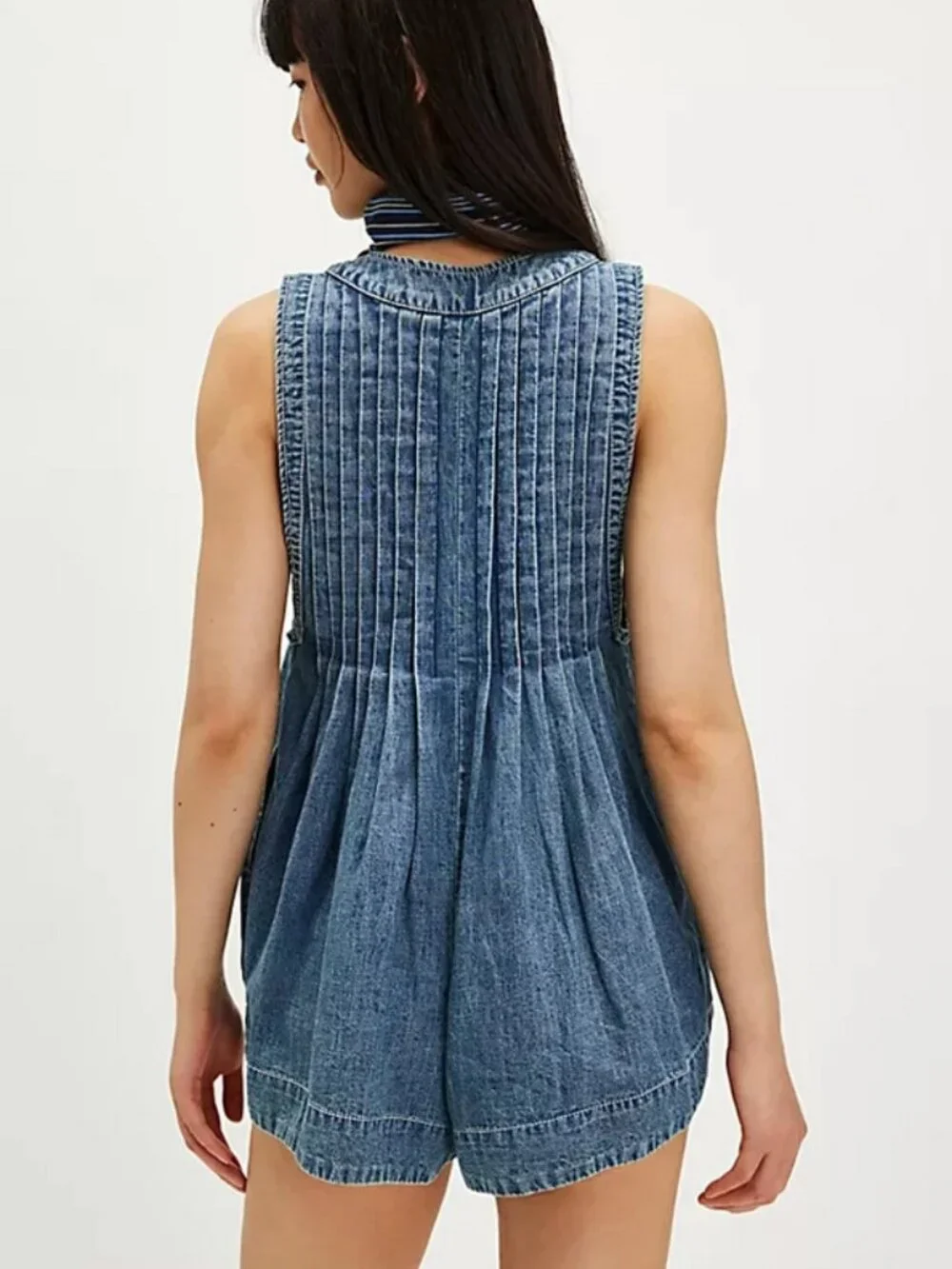 Free People Webster Romper Pleated V Neck Tie Sleeveless L - Picture 2 of 3